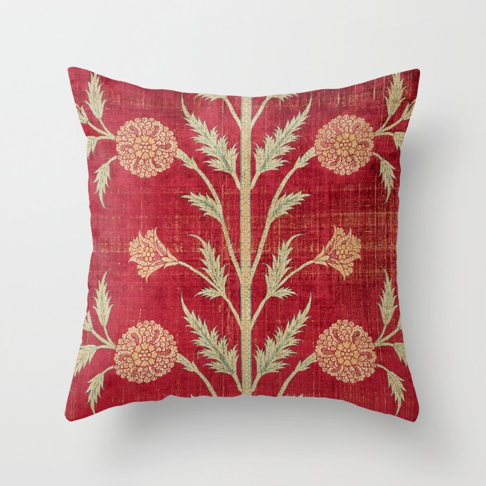 Vintage Distressed Red Floral Throw Pillow Gallery Image 5
