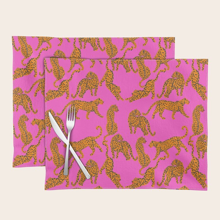 Abstract leopard with red lips illustration in fuchsia background Placemat Gallery Image 2