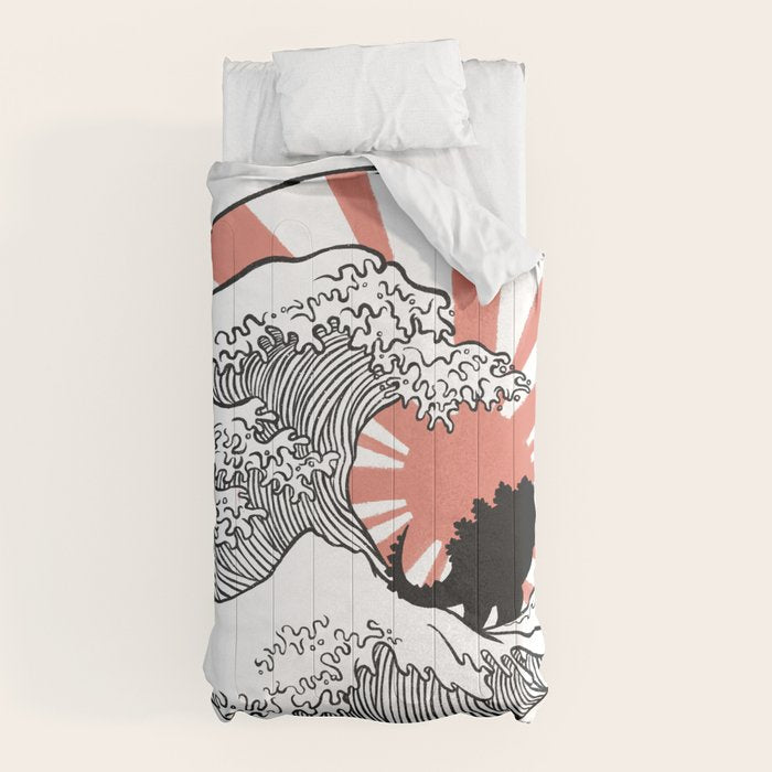 Godzilla Rising Sun The Great Wave Comforter Gallery Image 10