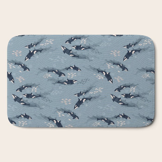 Orca in Motion / blue-gray ocean pattern Bath Mat Gallery Image 2