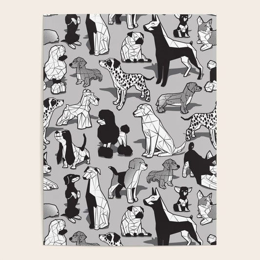 Geometric sweet wet noses // grey background black and white dogs Poster Gallery Image 2