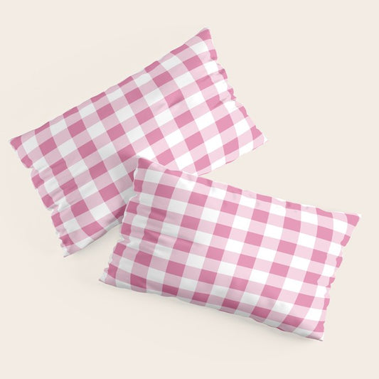 Gingham Large Pink White Pillow Sham Gallery Image 2