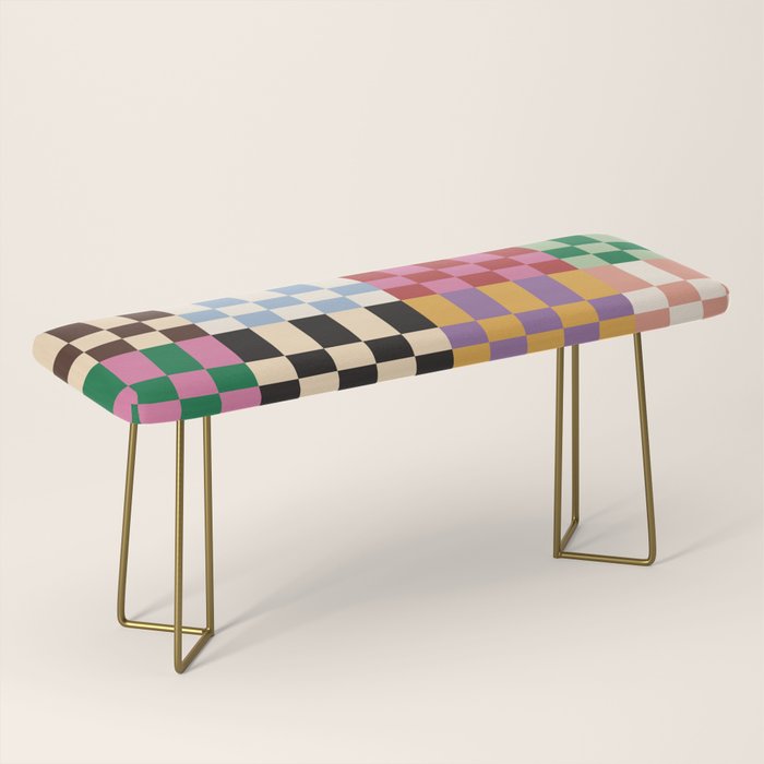 Retro 70s Colorful Patchwork Checkerboard Bench Gallery Image 2