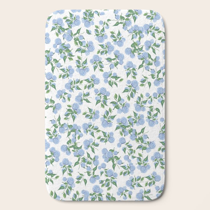 Hydrangea blue flowers, botanicals, blue and white floral Bath Mat Gallery Image 2