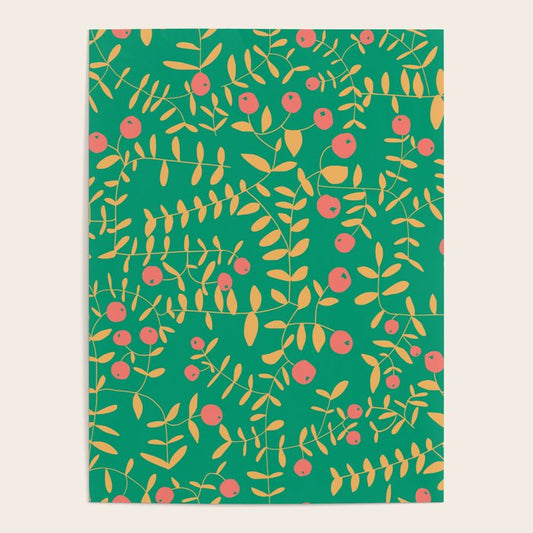 Block print berries bright green Poster Gallery Image 2