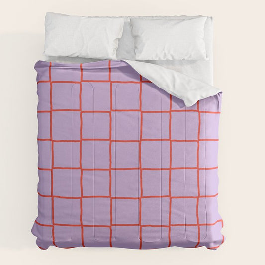 Red + Lavender Plaid Checker Comforter Gallery Image 2
