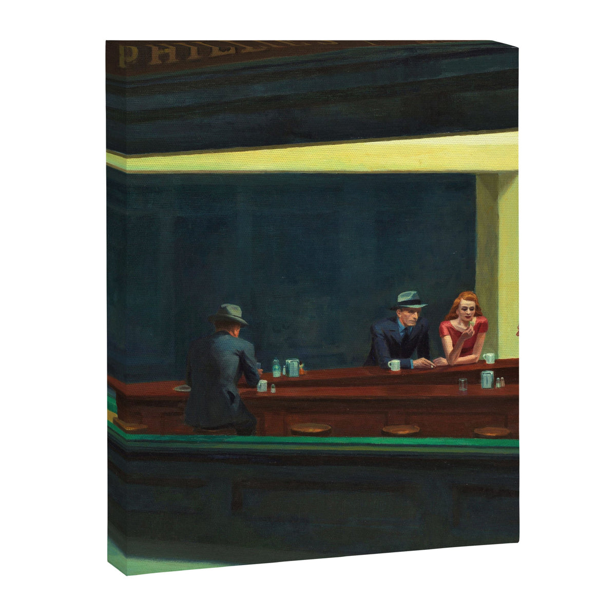 NIGHTHAWKS downtown diner late at night iconic cityscape oil on canvas painting by Edward Hopper Canvas Print Gallery Image 2