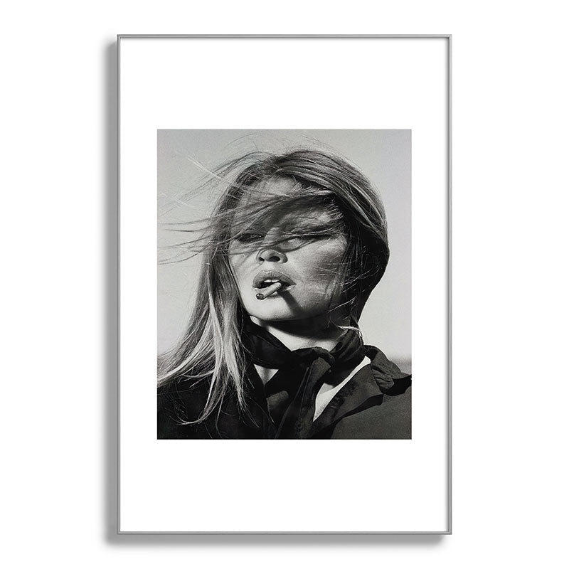 Brigitte Bardot Smoking a Cigarette, Black and White Photograph Framed Art Print Gallery Image 101