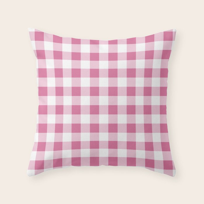 Gingham Large Pink White Throw Pillow Gallery Image 4
