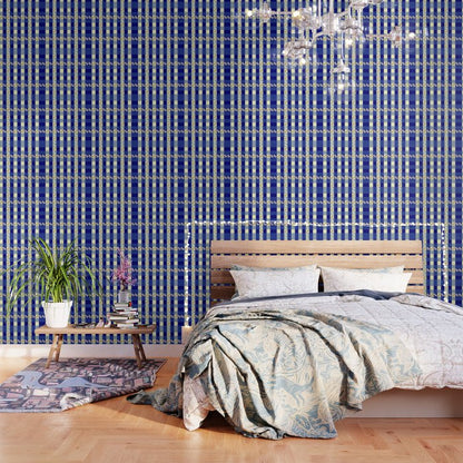Vintage Blue Gingham with Flowers Wallpaper Gallery Image 3