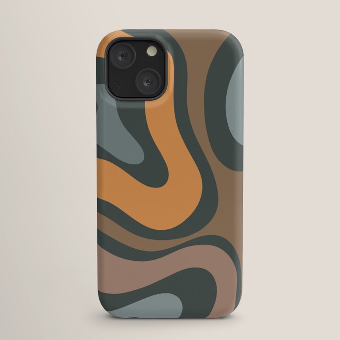Modern Retro Liquid Swirl Abstract Slate Blue Orange Brown Taupe iPhone Case Gallery Image 17