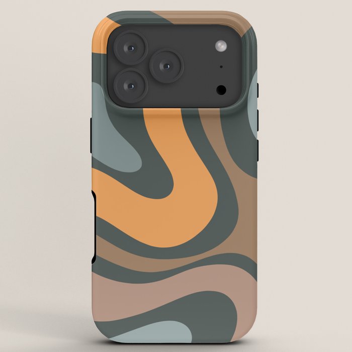 Modern Retro Liquid Swirl Abstract Slate Blue Orange Brown Taupe iPhone Case Gallery Image 7