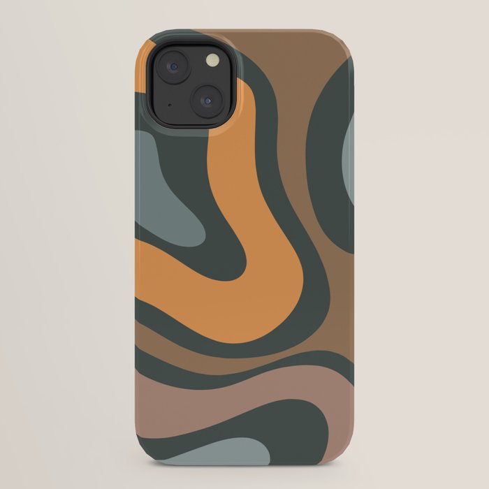 Modern Retro Liquid Swirl Abstract Slate Blue Orange Brown Taupe iPhone Case Gallery Image 22