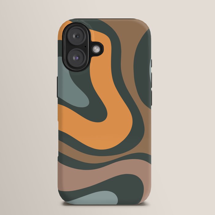 Modern Retro Liquid Swirl Abstract Slate Blue Orange Brown Taupe iPhone Case Gallery Image 13