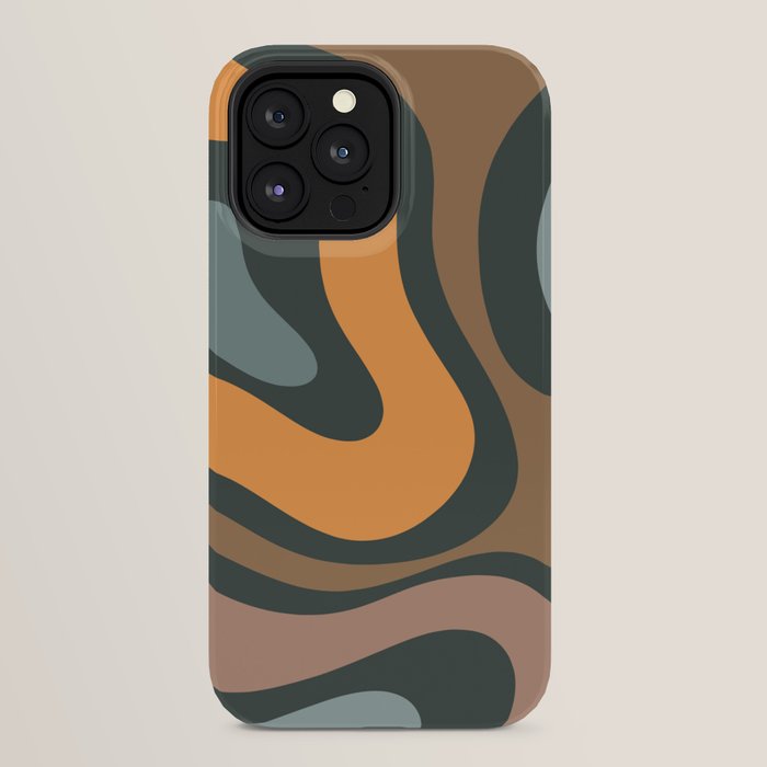 Modern Retro Liquid Swirl Abstract Slate Blue Orange Brown Taupe iPhone Case Gallery Image 24