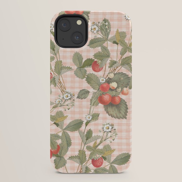 Vintage wild strawberries on cottage pink gingham pattern iPhone Case Gallery Image 30