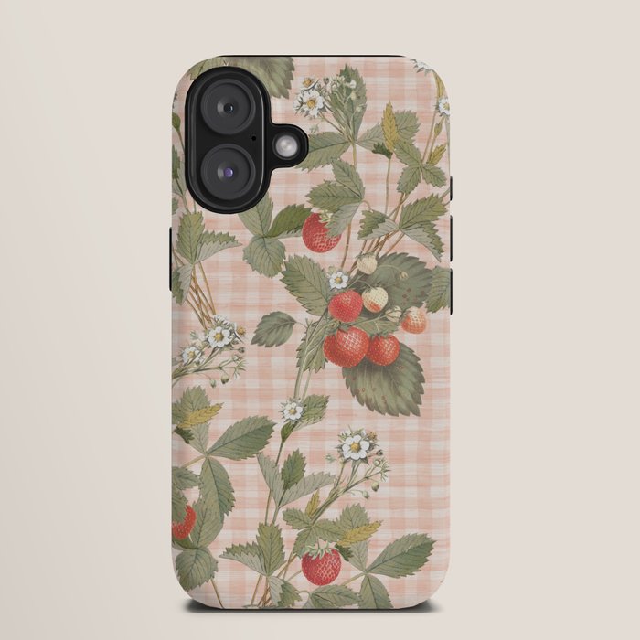Vintage wild strawberries on cottage pink gingham pattern iPhone Case Gallery Image 9