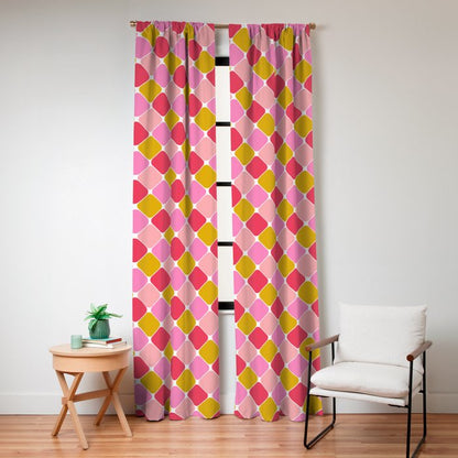 Checkered Geometric Shapes - Pink, Red, Yellow Window Curtain Gallery Image 4