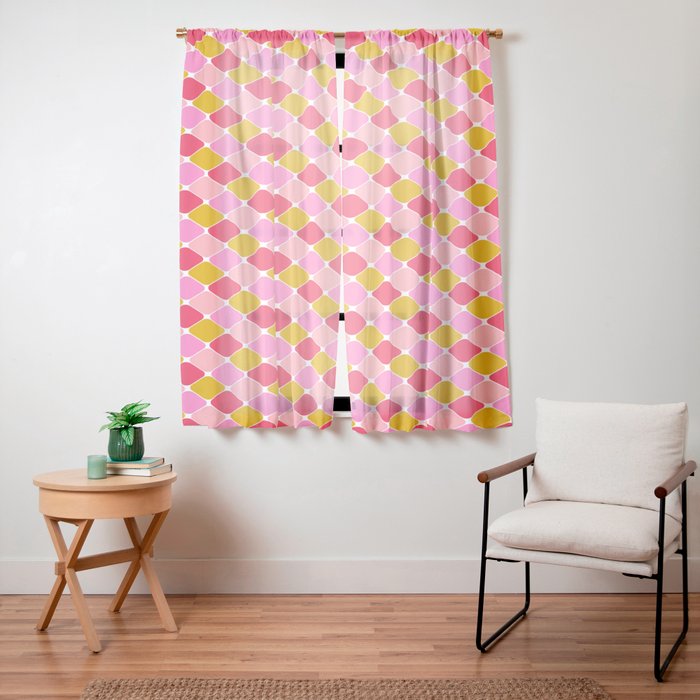 Checkered Geometric Shapes - Pink, Red, Yellow Window Curtain Gallery Image 15