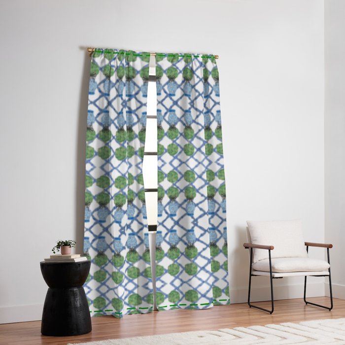 Hand Painted Ginger Jar Chinoiserie Pattern Window Curtain Gallery Image 2