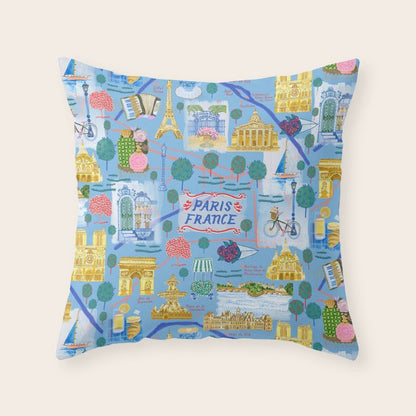 Paris France Map Illustration & Pattern in Blue Throw Pillow Gallery Image 4
