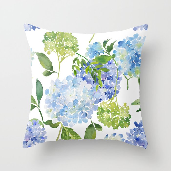 Blue Hydrangea Flowers Throw Pillow Gallery Image 3