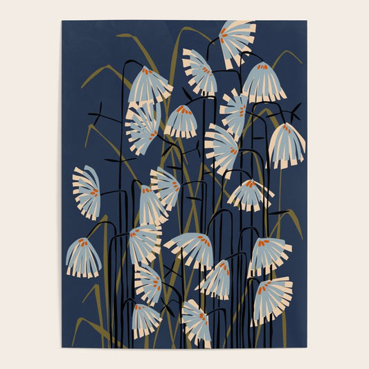 Linocut flower meadow blue Poster Gallery Image 2