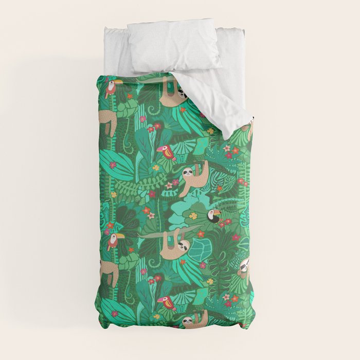 Sloths in the Emerald Jungle Pattern Duvet Cover Gallery Image 9