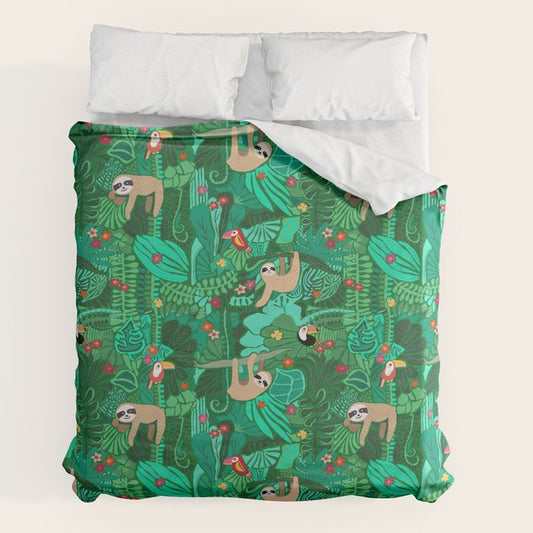 Sloths in the Emerald Jungle Pattern Duvet Cover Gallery Image 2
