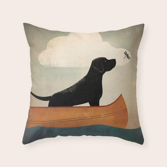 Black Lab Labrador Retriever Dog Canoe Ride Throw Pillow Gallery Image 2