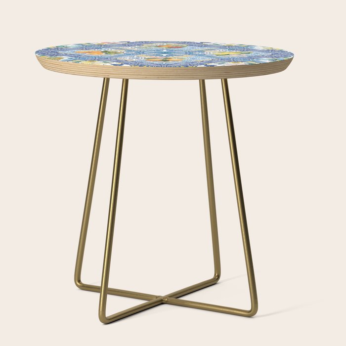 Sicilian Limones, italian mediterranean citrus fruit maiolica blue tiles Side Table Gallery Image 1