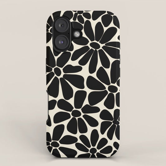 Black and White Retro Floral Art Print iPhone Case Gallery Image 1