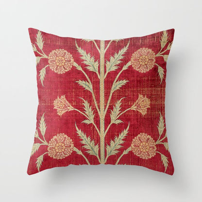 Vintage Distressed Red Floral Throw Pillow Gallery Image 3
