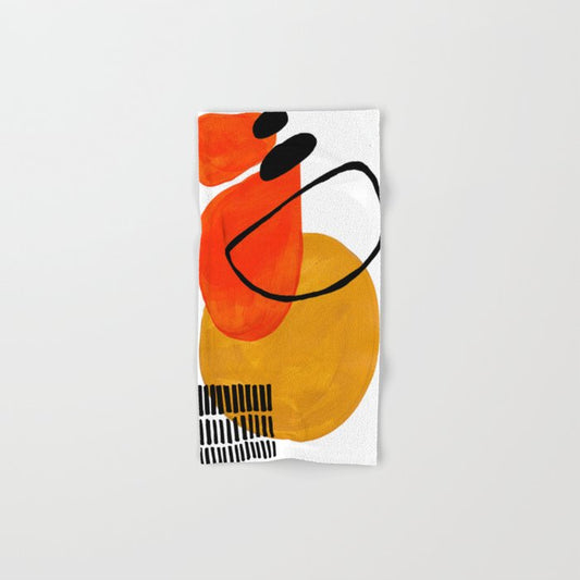 Mid Century Modern Abstract Vintage Pop Art Space Age Pattern Orange Yellow Black Orbit Accent Hand & Bath Towel Gallery Image 1