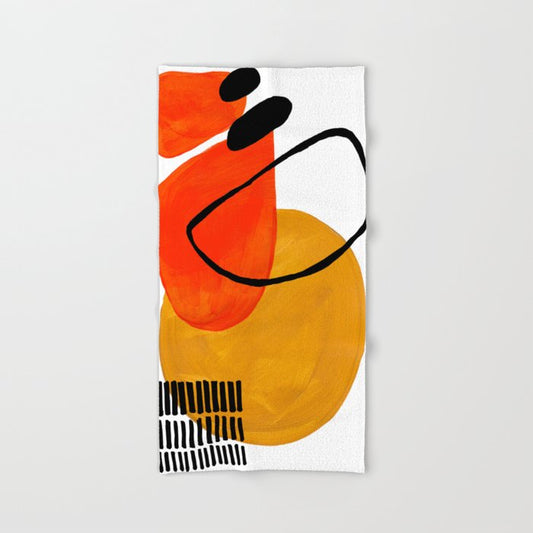 Mid Century Modern Abstract Vintage Pop Art Space Age Pattern Orange Yellow Black Orbit Accent Hand & Bath Towel Gallery Image 2