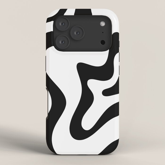 Retro Liquid Swirl Abstract Pattern Square Black and White iPhone Case Gallery Image 3