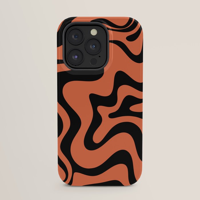 Retro Liquid Swirl Abstract Pattern in Black and Orange iPhone Case Gallery Image 31