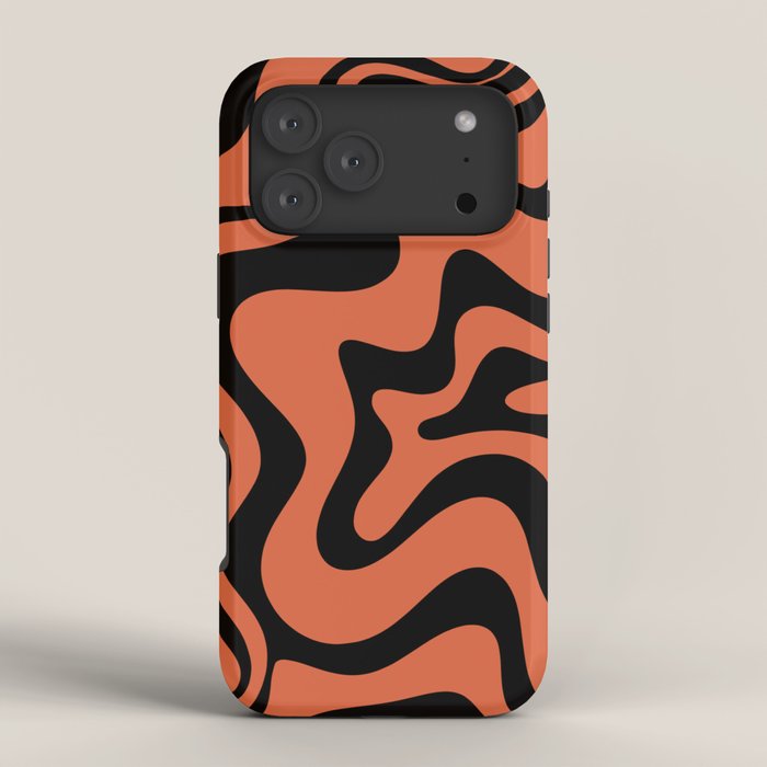 Retro Liquid Swirl Abstract Pattern in Black and Orange iPhone Case Gallery Image 4