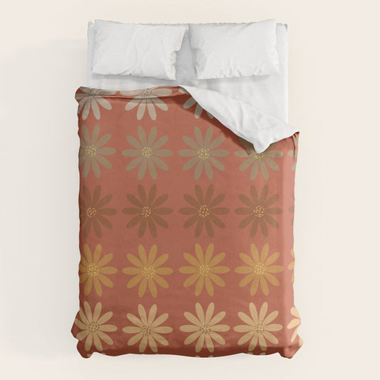 Ombre Abstract Daisies on Mandarin Orange Duvet Cover Gallery Image 1