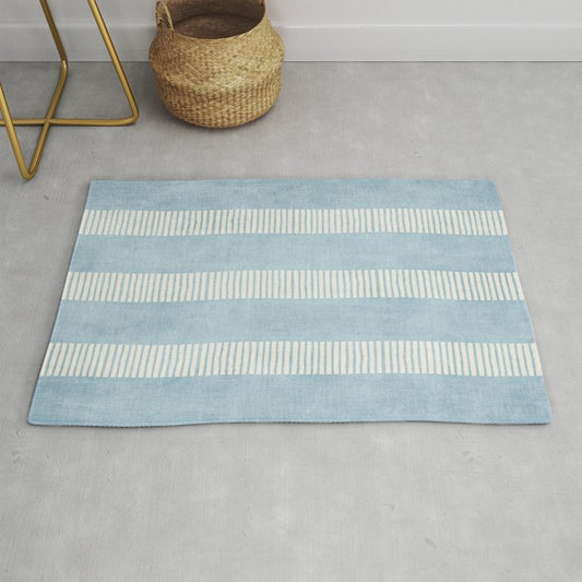 Modern Minimalist Light Blue Lines Hand Drawn Simple Art Rug Gallery Image 1