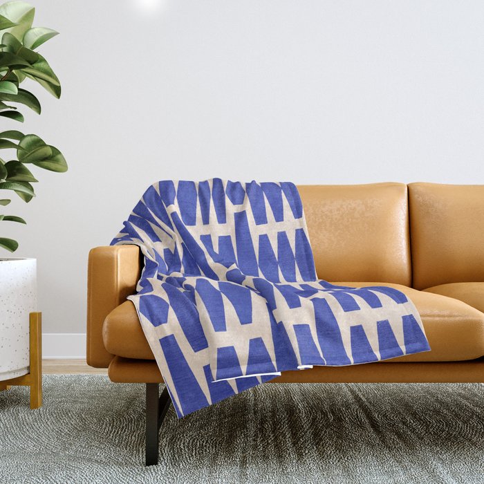 Handrawn Geometric Blue Pattern Throw Blanket Gallery Image 1