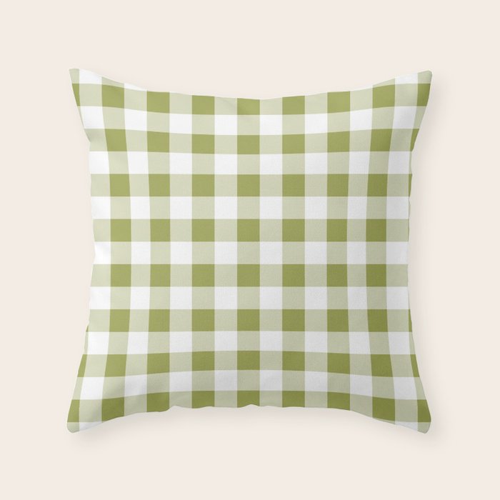 Gingham Large Green White Throw Pillow Gallery Image 4
