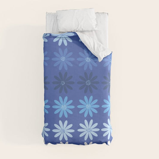 Ombre Abstract Daisies on Cobalt Blue Duvet Cover Gallery Image 4