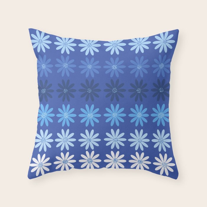 Ombre Abstract Daisies on Cobalt Blue Throw Pillow Gallery Image 3