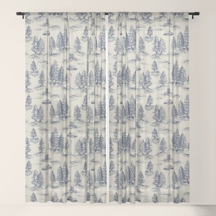 Alien Abduction Toile De Jouy Pattern in Blue Window Curtain Gallery Image 21