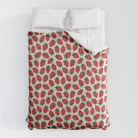 Hand Drawn Vintage Strawberry Pattern Duvet Cover Gallery Image 1