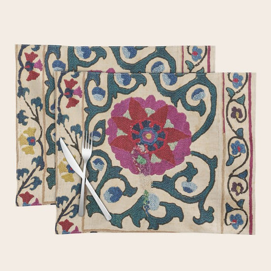 Shakhrisyabz Suzani Joynamoz Uzbekistan Floral Embroidery Print Placemat Gallery Image 1