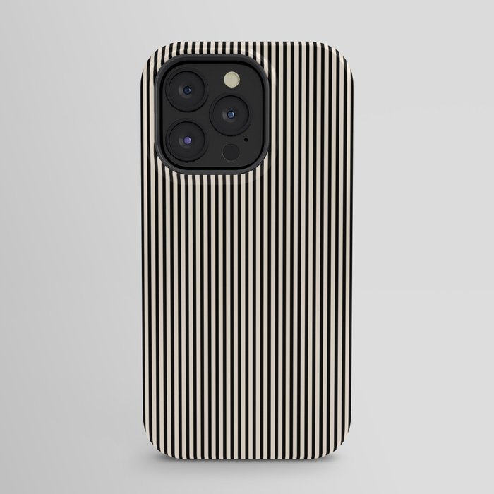 Ultra Fine Stripes Vertical Minimalist Pattern in Black and Almond Cream iPhone Case Gallery Image 23
