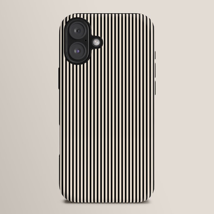 Ultra Fine Stripes Vertical Minimalist Pattern in Black and Almond Cream iPhone Case Gallery Image 14