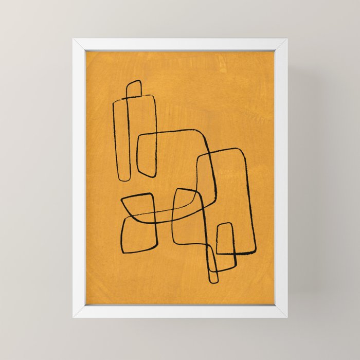 Minimalist Minimal Line Drawing Maze Mustard Yellow Painting Mid Century Modern Cool Funky Trendy Mini Art Print Gallery Image 4